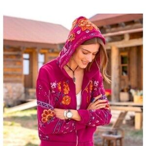 DRIFTWOOD Floral Embroidered Hoodie - Magenta and Orange XS